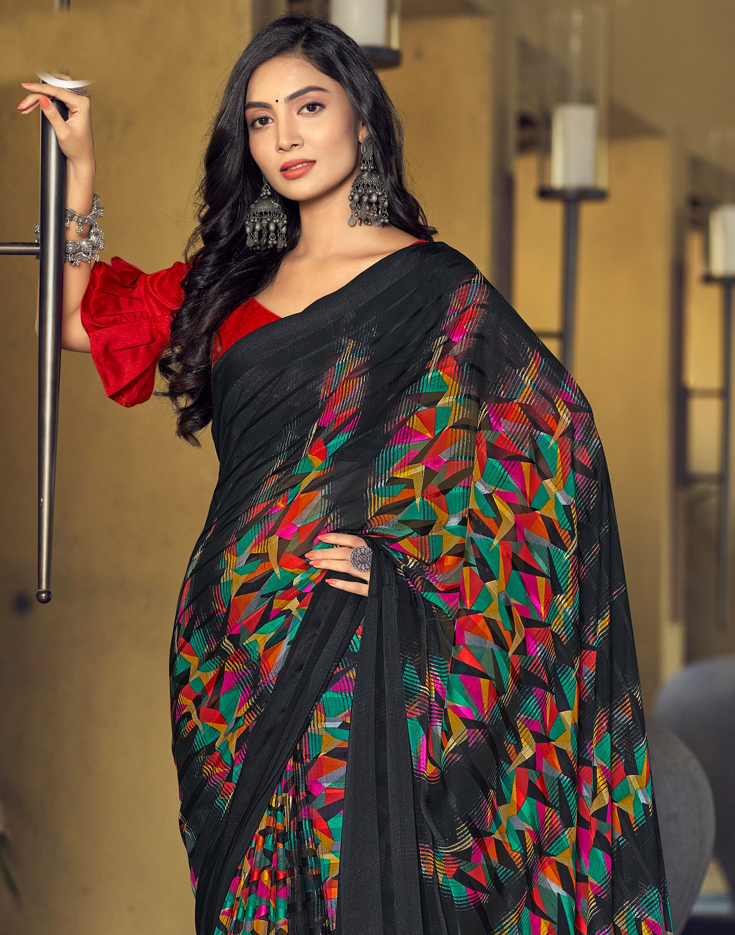 Hand Embroidered Georgette Saree in Black : SAR879