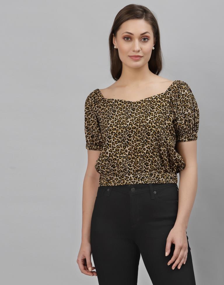 Brown Animal Printed Top | Leemboodi