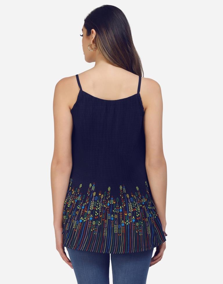 Navy Blue Coloured Crepe Printed Top | Leemboodi