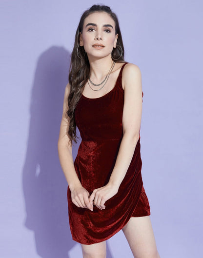 Maroon Velvet Short Dress | Leemboodi