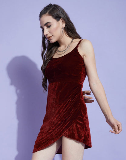 Maroon Velvet Short Dress | Leemboodi