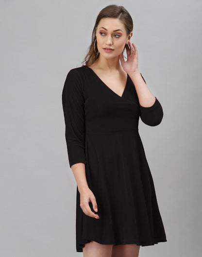 Black Coloured Velvet Lycra Plain Dress | Leemboodi