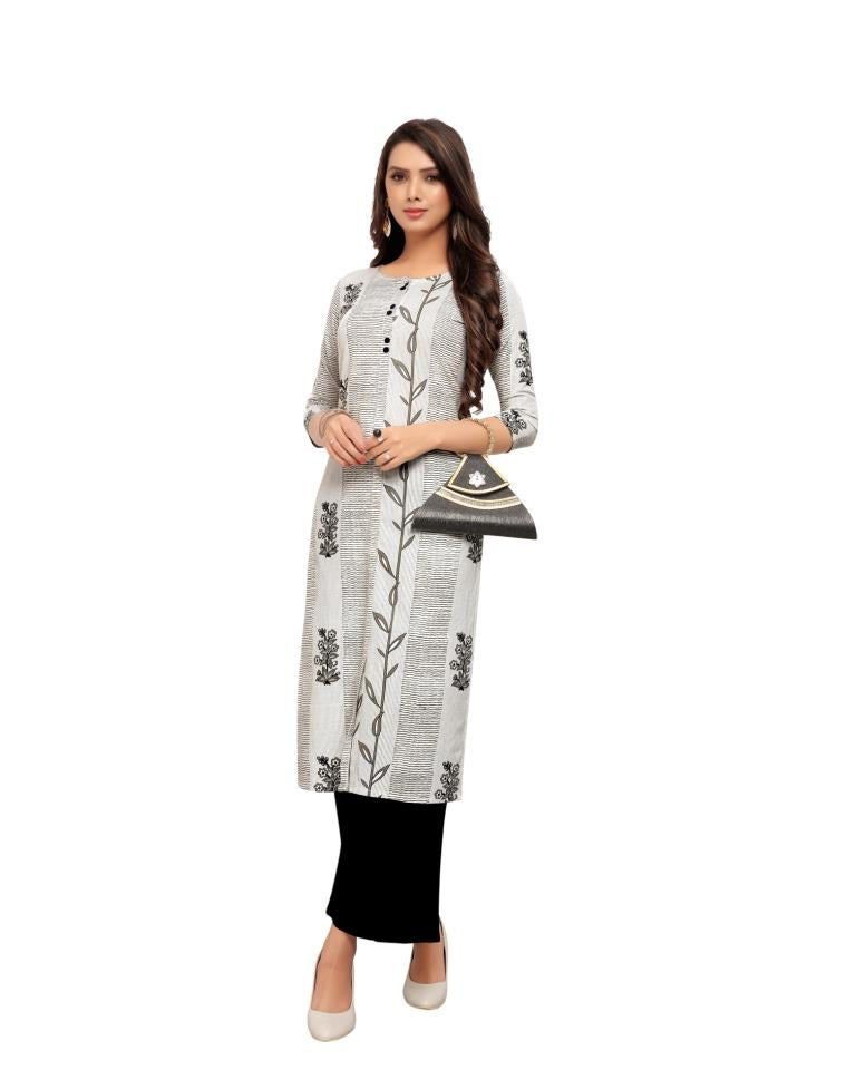 Off White Printed Cotton Kurti | Leemboodi