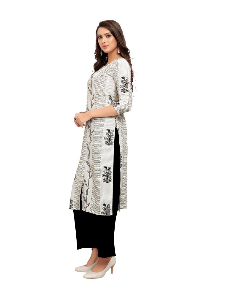 Off White Printed Cotton Kurti | Leemboodi