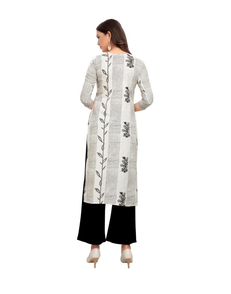 Off White Printed Cotton Kurti | Leemboodi