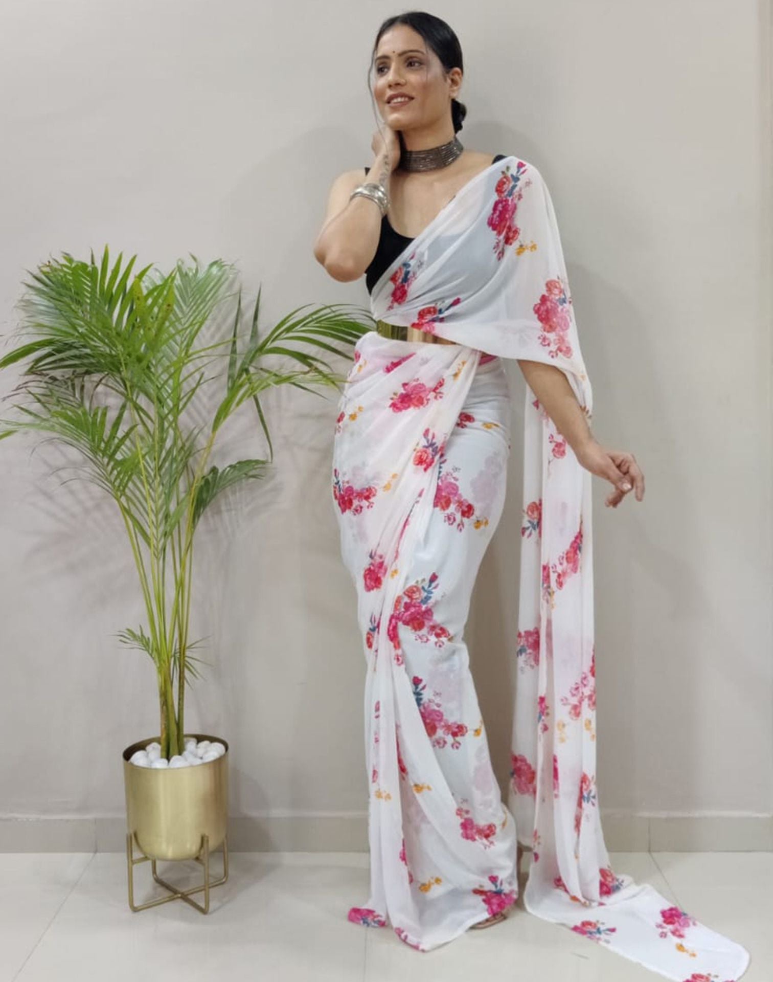 Buy online Women's Printed White Colored Saree With Blouse from ethnic wear  for Women by Shivanya Handicrafts for ₹909 at 68% off | 2024 Limeroad.com