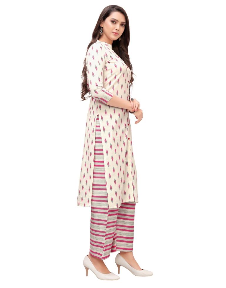 Off White Block Printed Cotton Kurti | Leemboodi