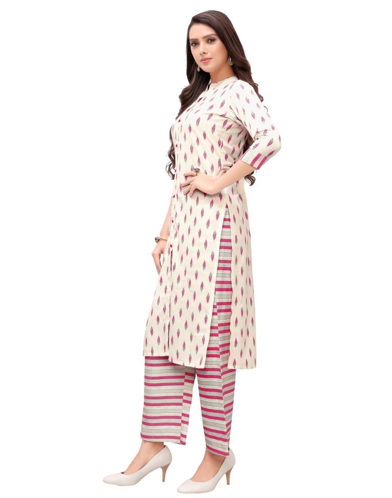 Off White Block Printed Cotton Kurti | Leemboodi