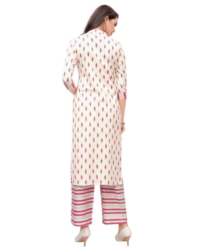 Off White Block Printed Cotton Kurti | Leemboodi