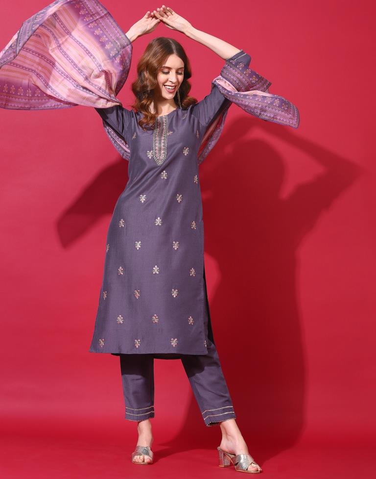 Purple Kurti With Pant And Dupatta | Leemboodi