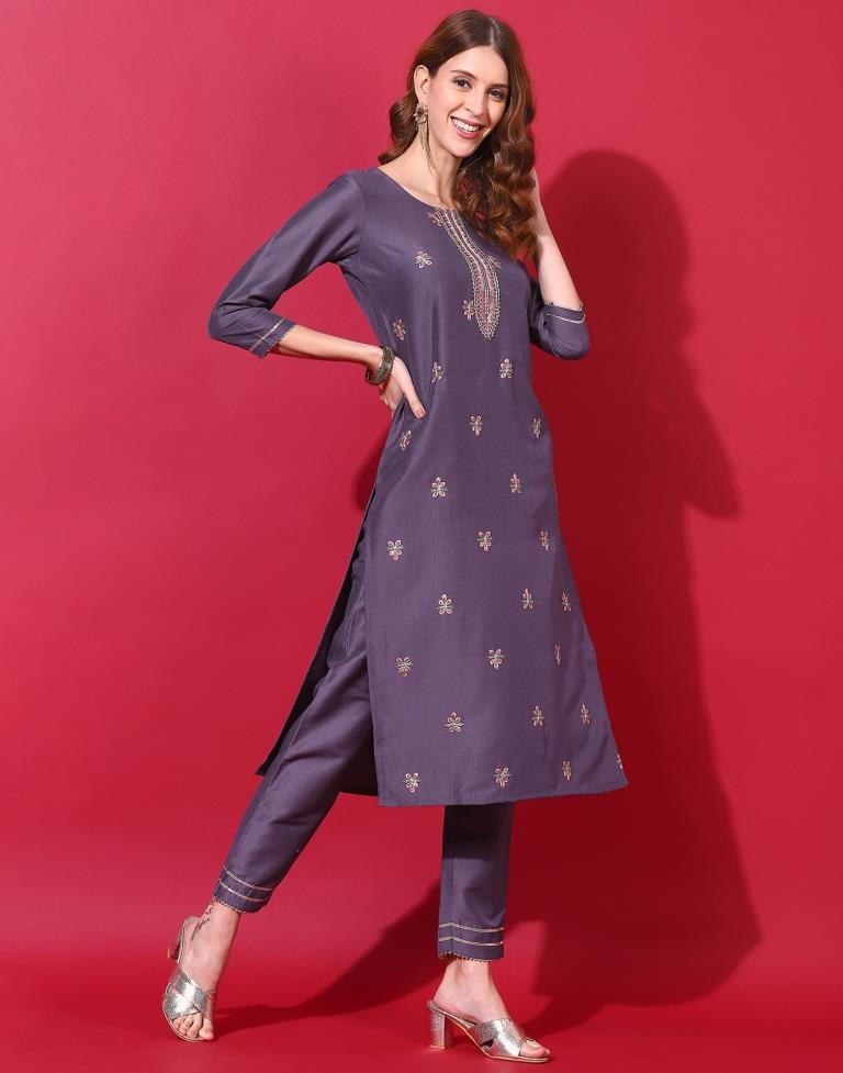 Purple Kurti With Pant And Dupatta | Leemboodi