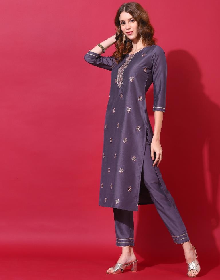 Purple Kurti With Pant And Dupatta | Leemboodi