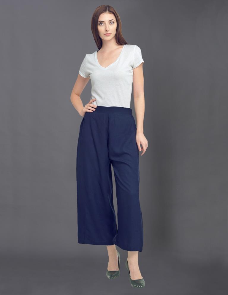 Navy Blue Pleated Palazzo Pants Design by First Resort by Ramola Bachchan  at Pernia's Pop Up Shop 2024