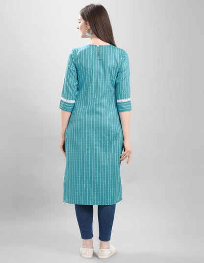 Ambitious Blue Coloured Self Design Cotton Kurti | Leemboodi