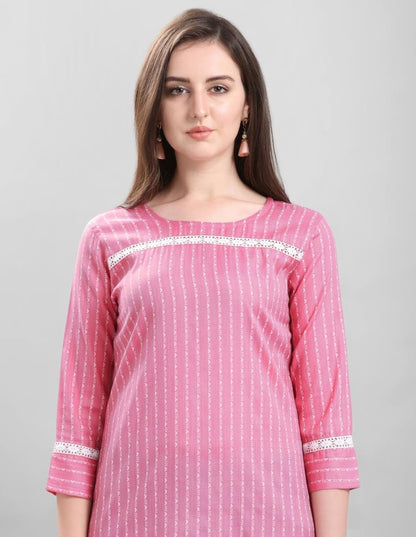 Astounding Pink Coloured Self Design Cotton Kurti | Leemboodi