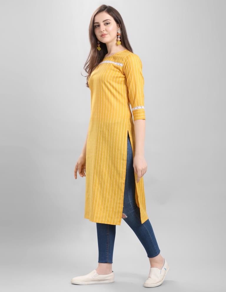 Ravishing Yellow Coloured Self Design Cotton Kurti | Leemboodi