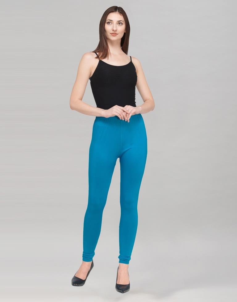 Appealing Blue Coloured Plain Cotton Leggings | Leemboodi