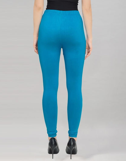 Appealing Blue Coloured Plain Cotton Leggings | Leemboodi