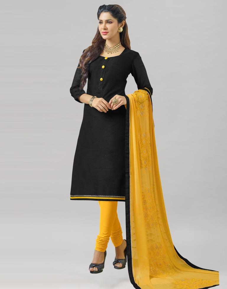 Black Chanderi Cotton Plain Unstitched Salwar Suit | Leemboodi