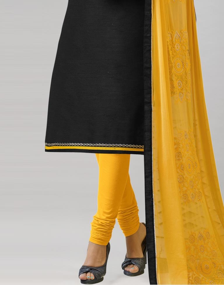 Black Chanderi Cotton Plain Unstitched Salwar Suit | Leemboodi