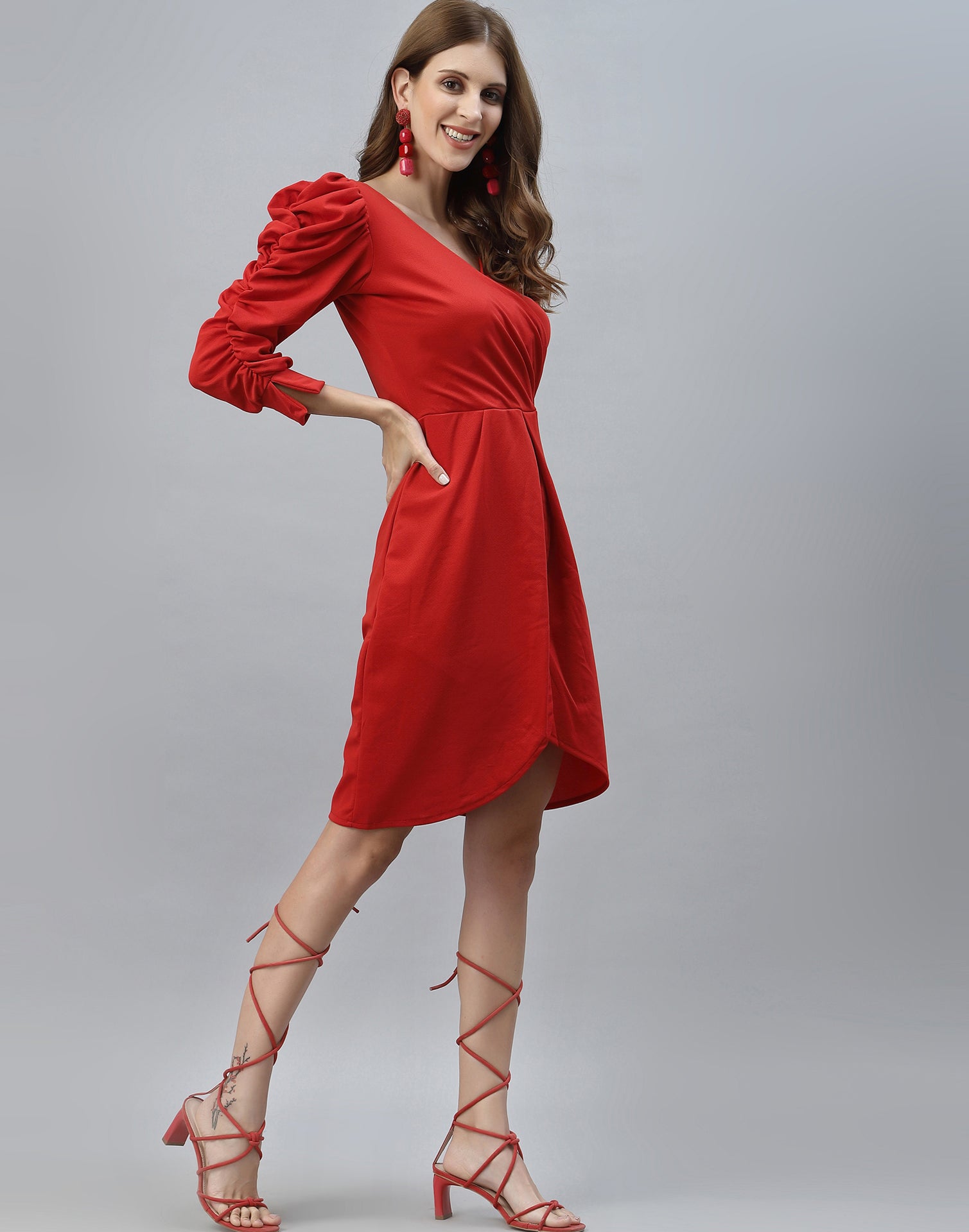 Red Puff Sleeve Dress | Leemboodi