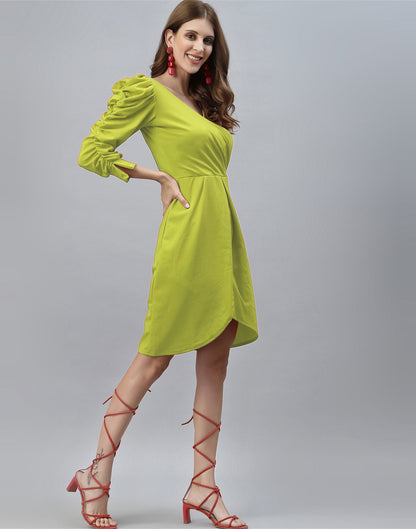 Apple Green Puff Sleeve Dress | Leemboodi