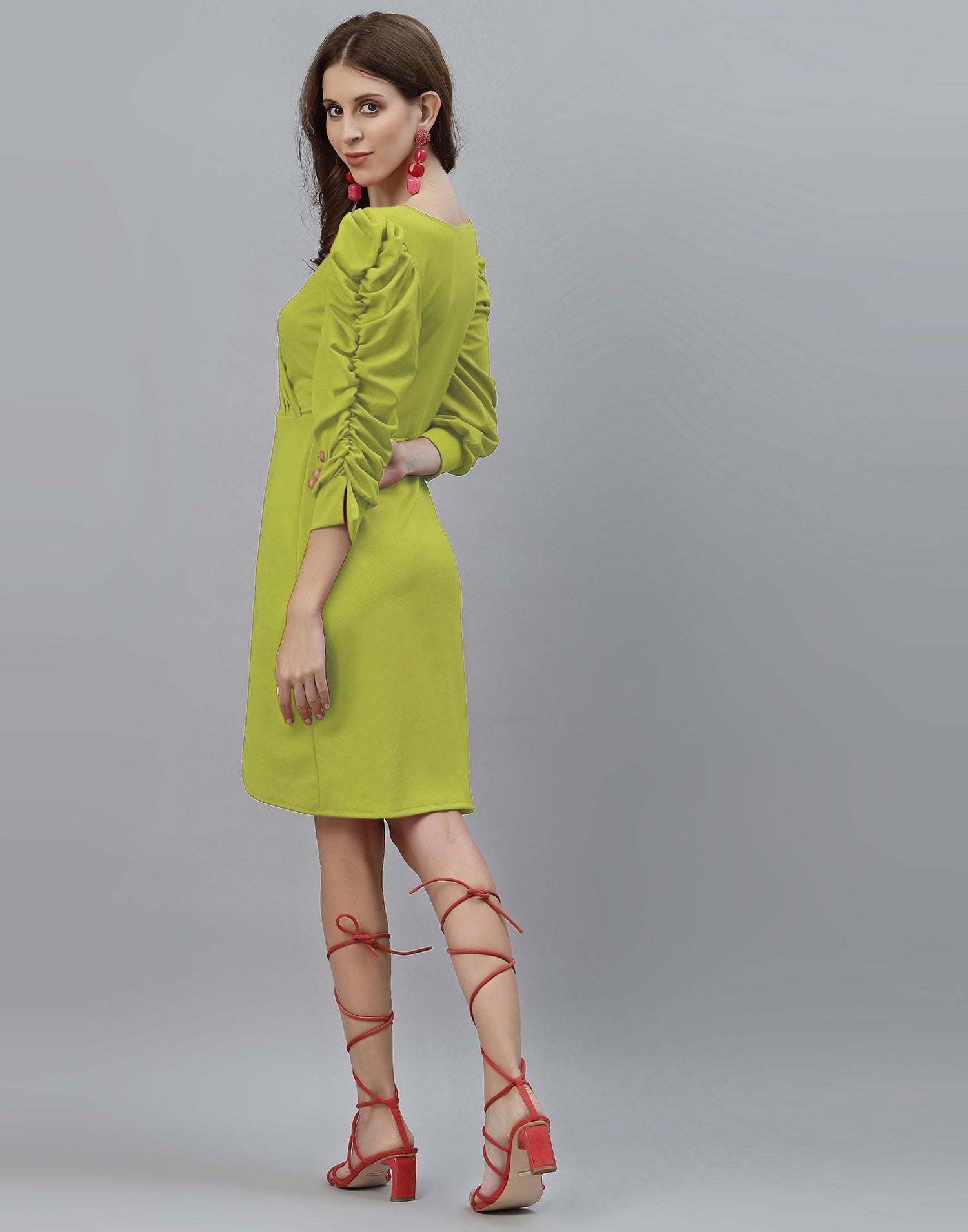 Apple Green Puff Sleeve Dress | Leemboodi