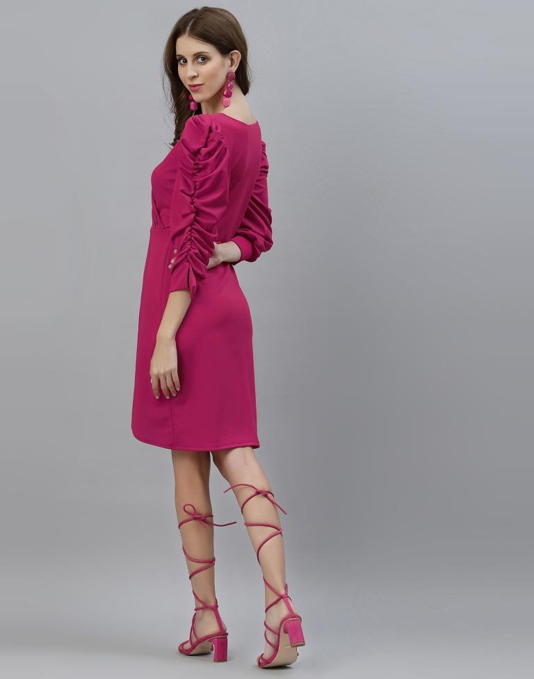 Hot Pink Puff Sleeve Dress | Leemboodi