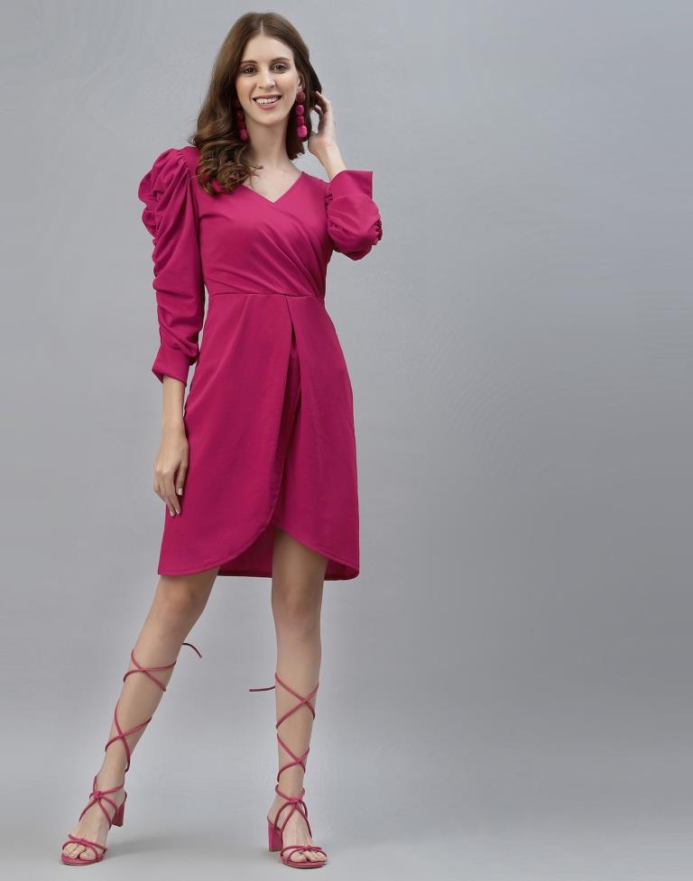 Hot Pink Puff Sleeve Dress | Leemboodi