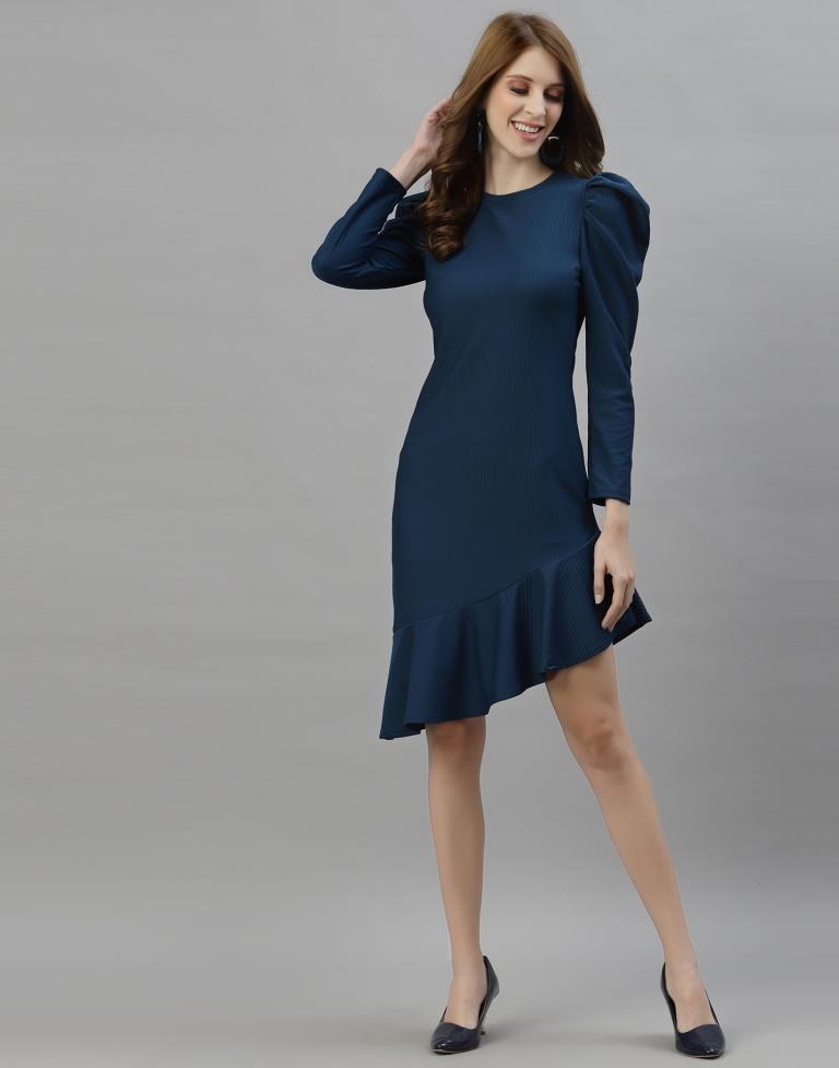 Prusian Blue Ruffuled Dress | Leemboodi