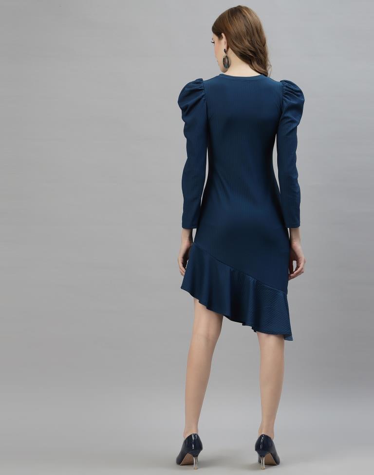 Prusian Blue Ruffuled Dress | Leemboodi