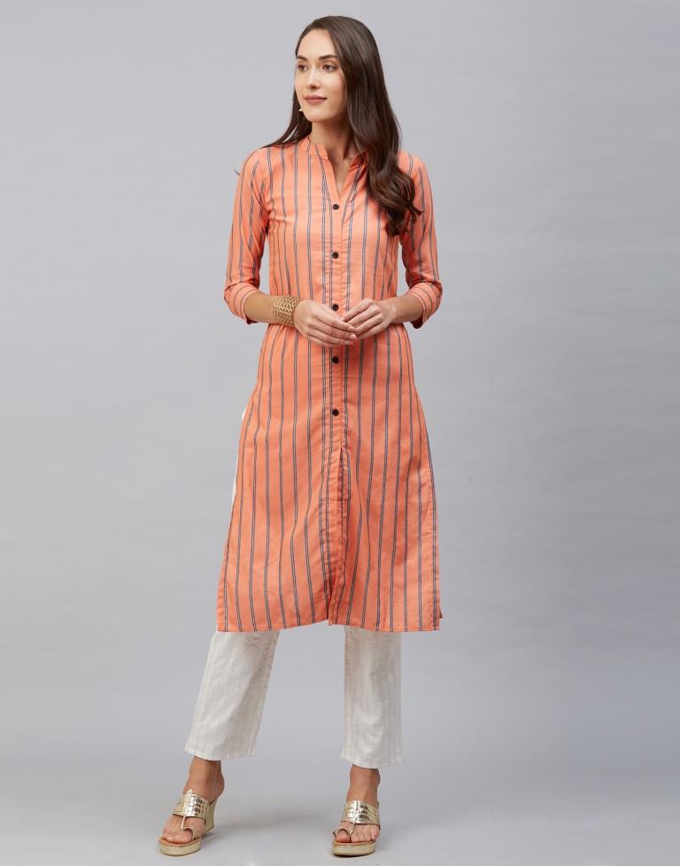 Small Ladies Light Orange Cotton Kurti, Striped at Rs 510/piece in Mumbai