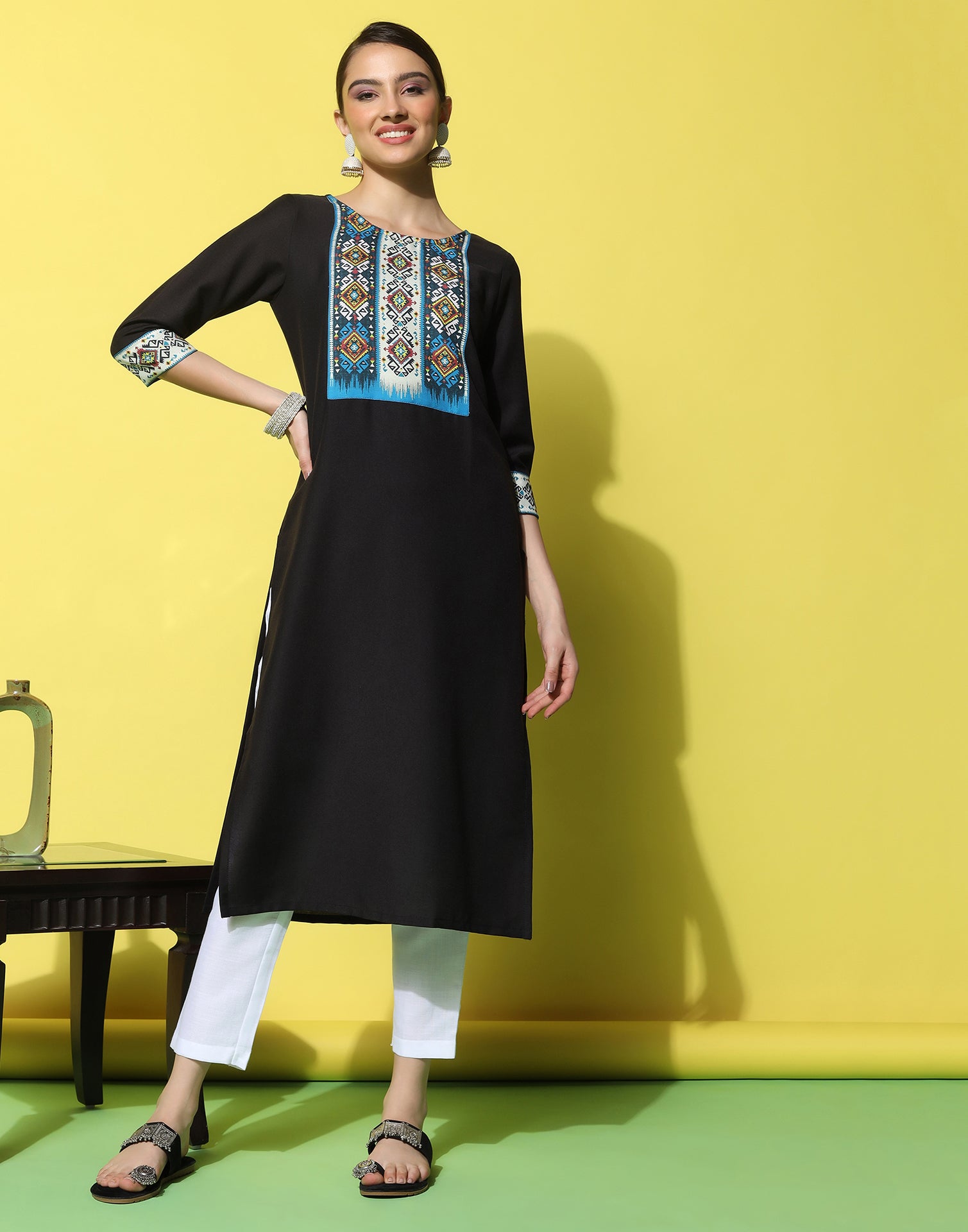 Black hotsell printed kurtis