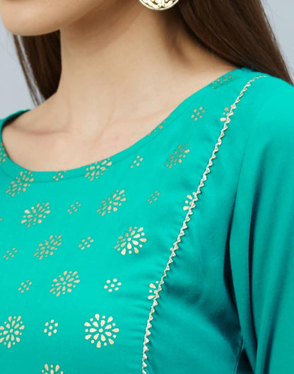 Enchanting Persian Green Coloured Foil Printed Rayon Kurti | Leemboodi
