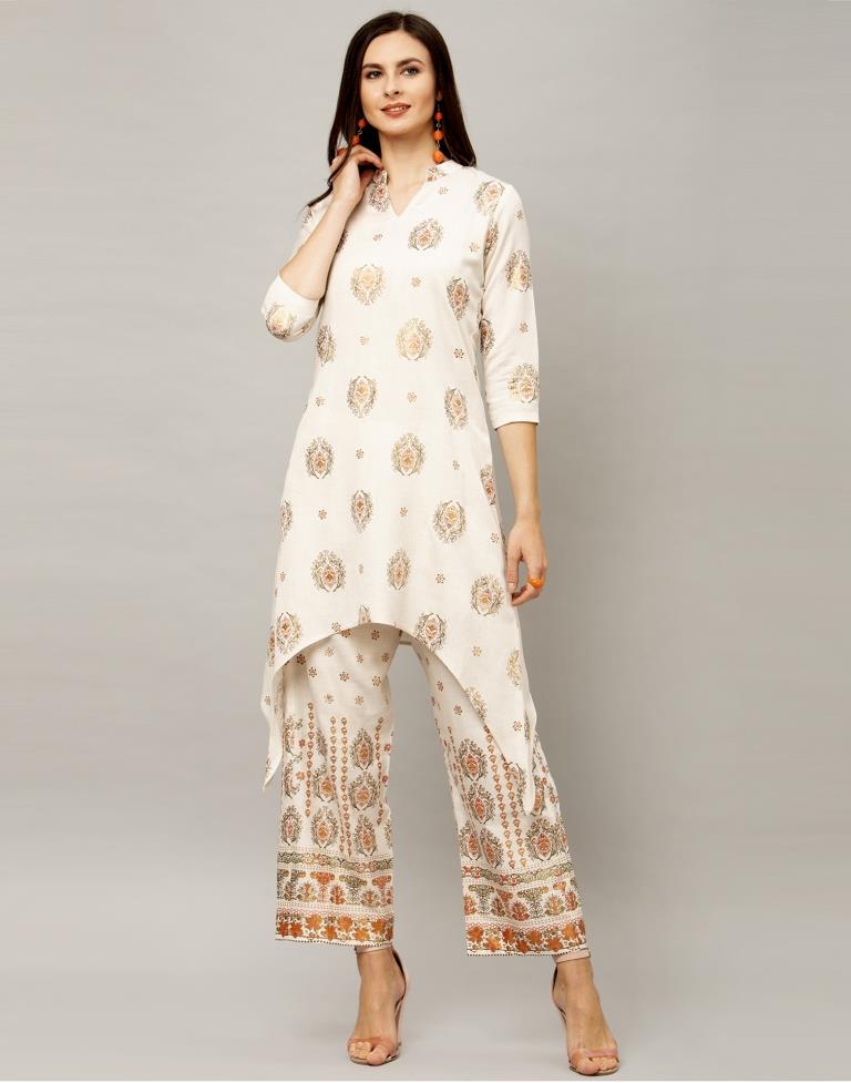 Idalia Salwar Suits and Sets  Buy Idalia Cantaloupe Embroidered Kurta With White  Palazzo Pants Online  Nykaa Fashion