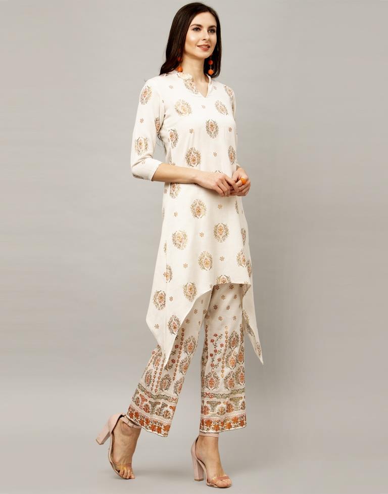 Buy Pret A Porter White And Pink Colored Rayon Designer Kurti With Palazzo  Pants Stitched at Amazonin