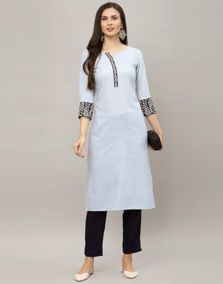 Beautiful Straight Cut Navy Blue Cotton Kurta with Kutch mirror work o –  Sujatra