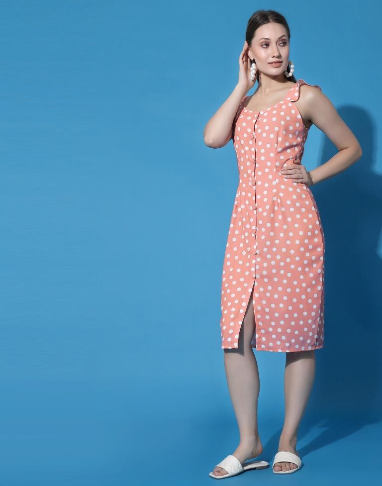 Peach Button Pencil Dress | Leemboodi