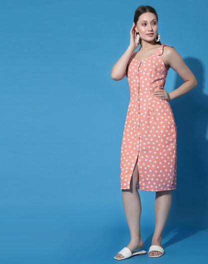 Peach Button Pencil Dress | Leemboodi