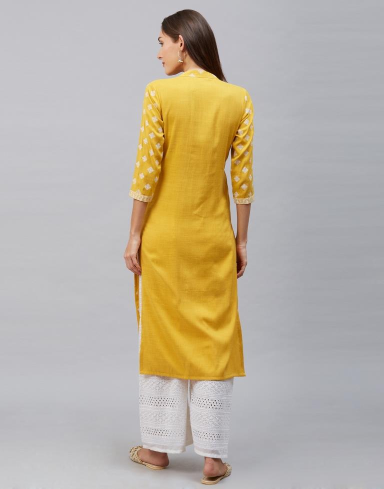 Idyiic Mustard Yellow Coloured Khadi Printed Cotton Kurti | Leemboodi