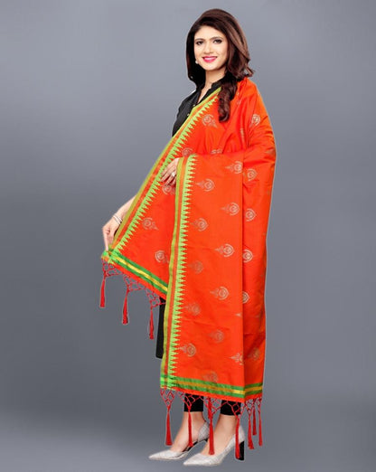 Orange Coloured Poly Silk Jacquard Dupatta | Leemboodi