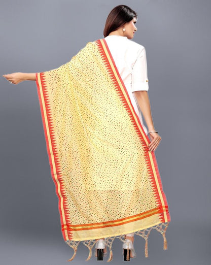 Beige Coloured Cotton Silk Jacquard Printed Dupatta | Leemboodi