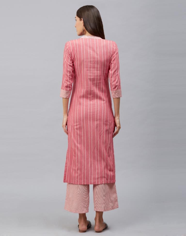 Lustrous Pink Coloured Self Design Cotton Kurti | Leemboodi
