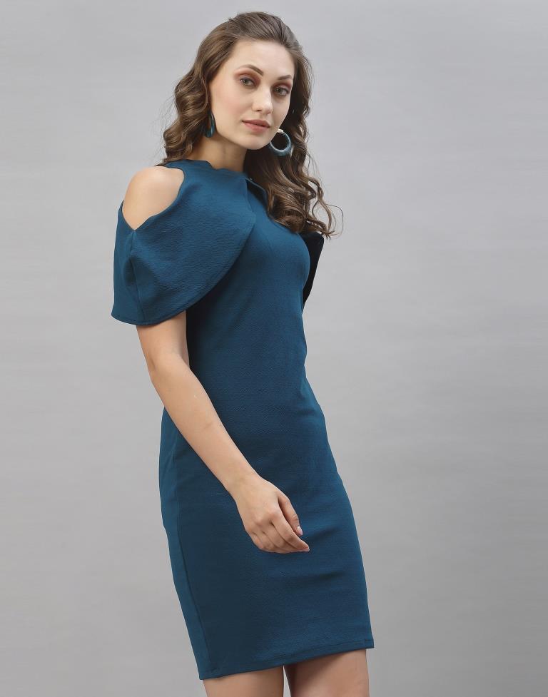 Peacock Blue Cut out Sleeve Bodycon Dress | Leemboodi