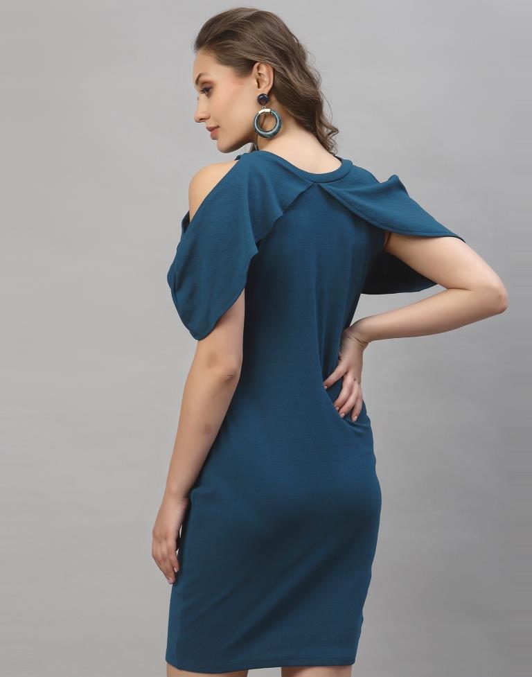 Peacock Blue Cut out Sleeve Bodycon Dress | Leemboodi