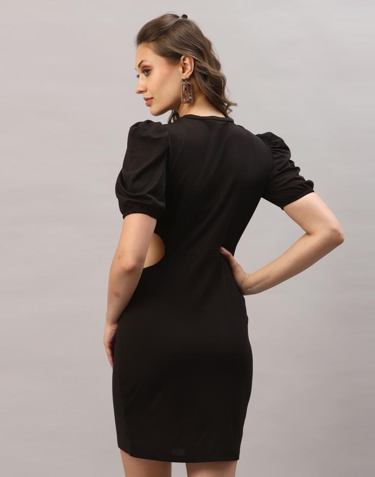 Black Puff Sleeve Bodycon Dress | Leemboodi