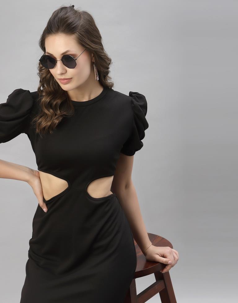 Black Puff Sleeve Bodycon Dress | Leemboodi