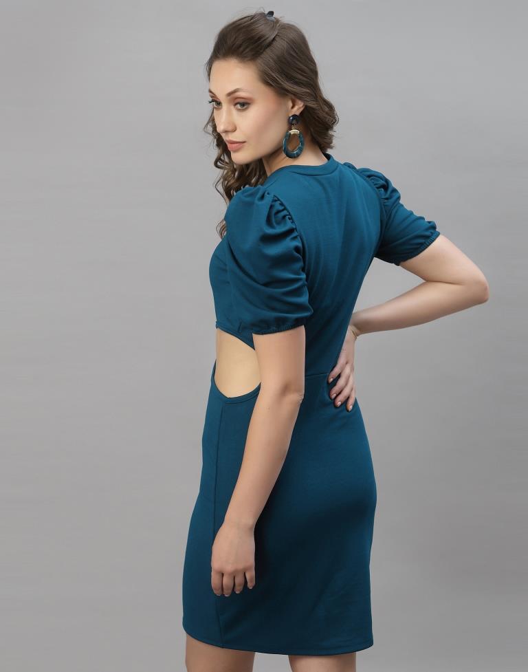 Teal Blue Puff Sleeve Bodycon Dress | Leemboodi