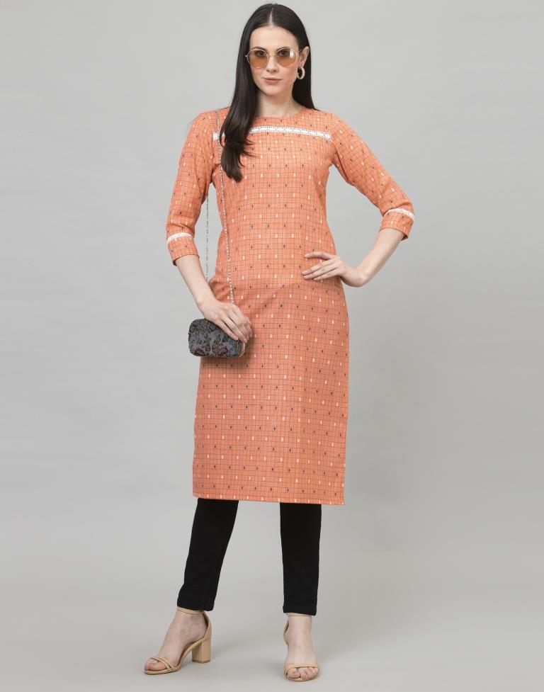 Vibrant Orange Coloured Self Design Cotton Kurti | Leemboodi