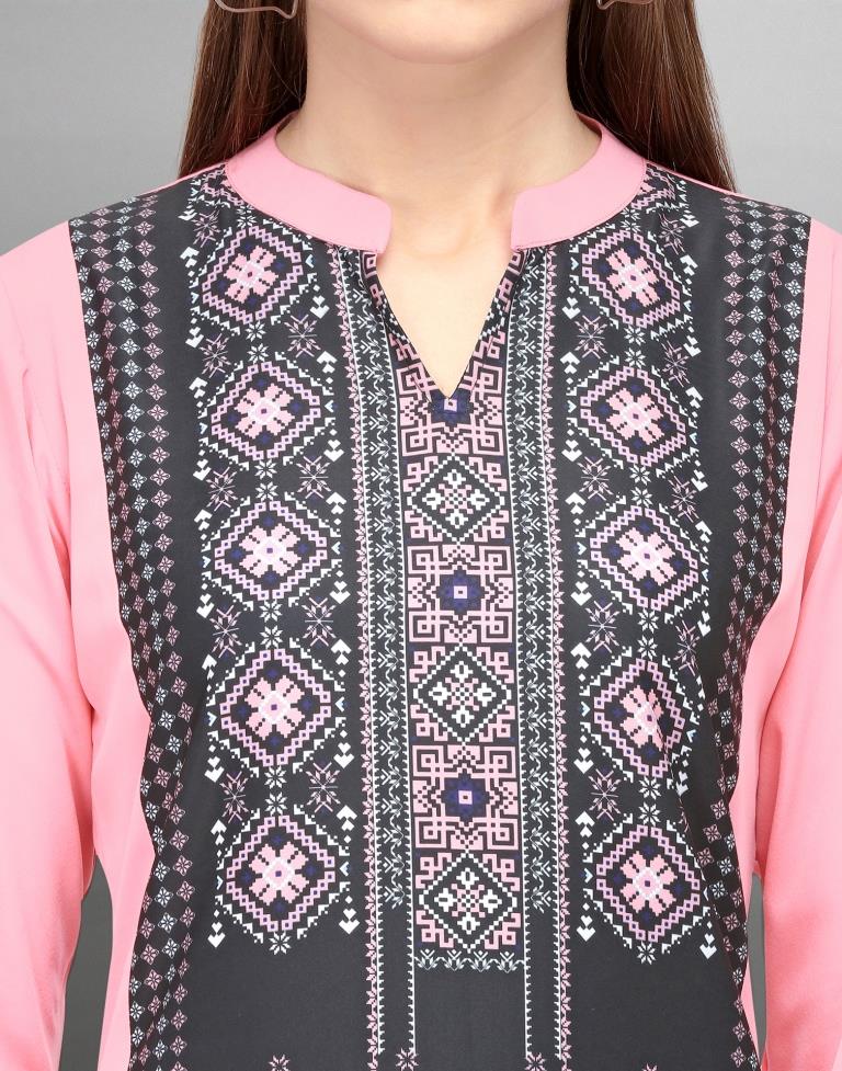 Pink Digital Printed Crepe Kurti | Leemboodi